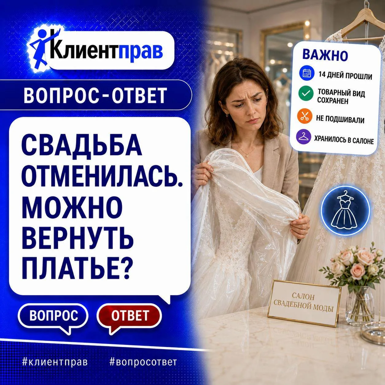 ❓Купила свадебное платье, оставила его на хранение в салоне, а свадьба отменилась. Можн...