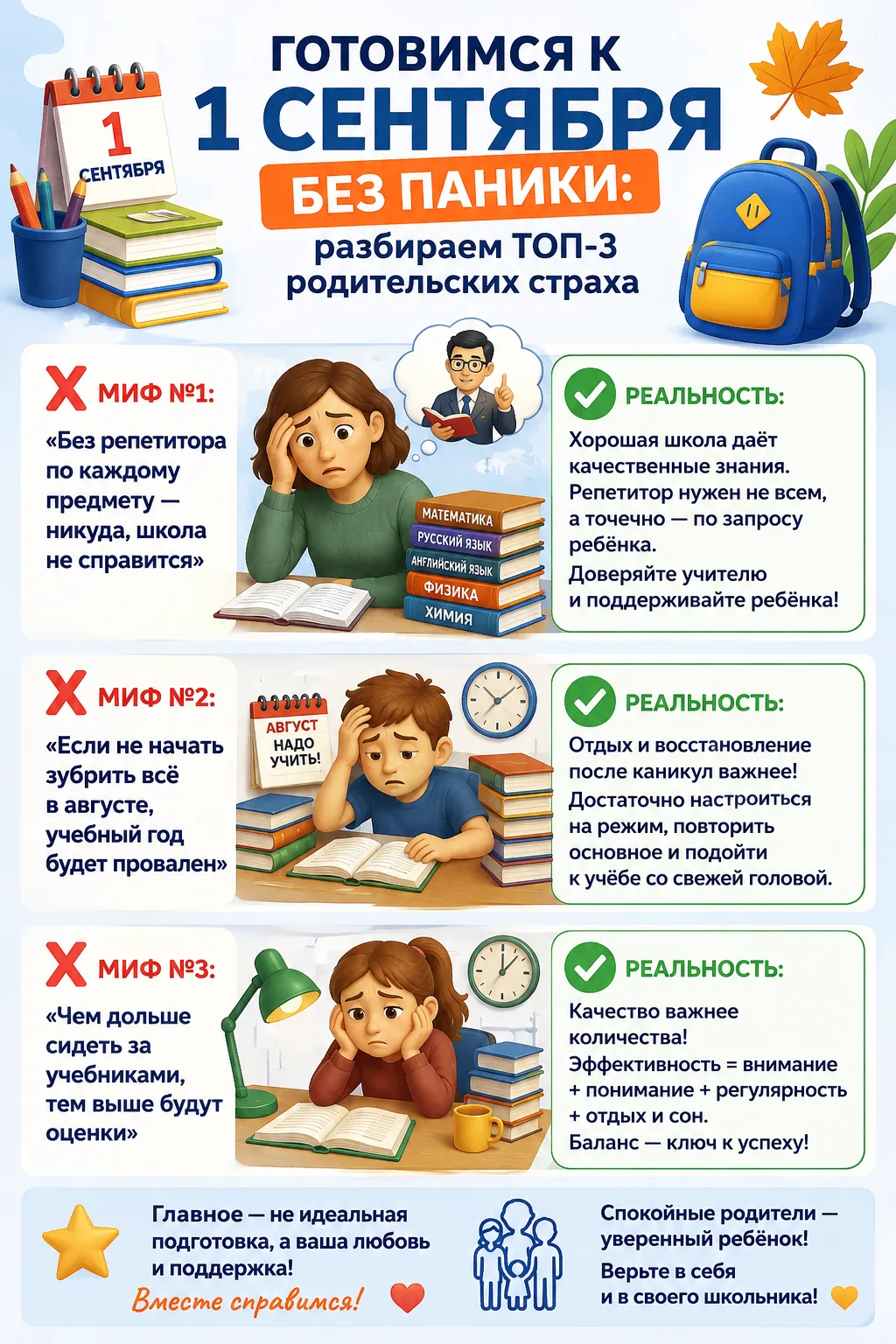 Готовимся к 1 сентября без паники: разбираем ТОП-3 родительских страха