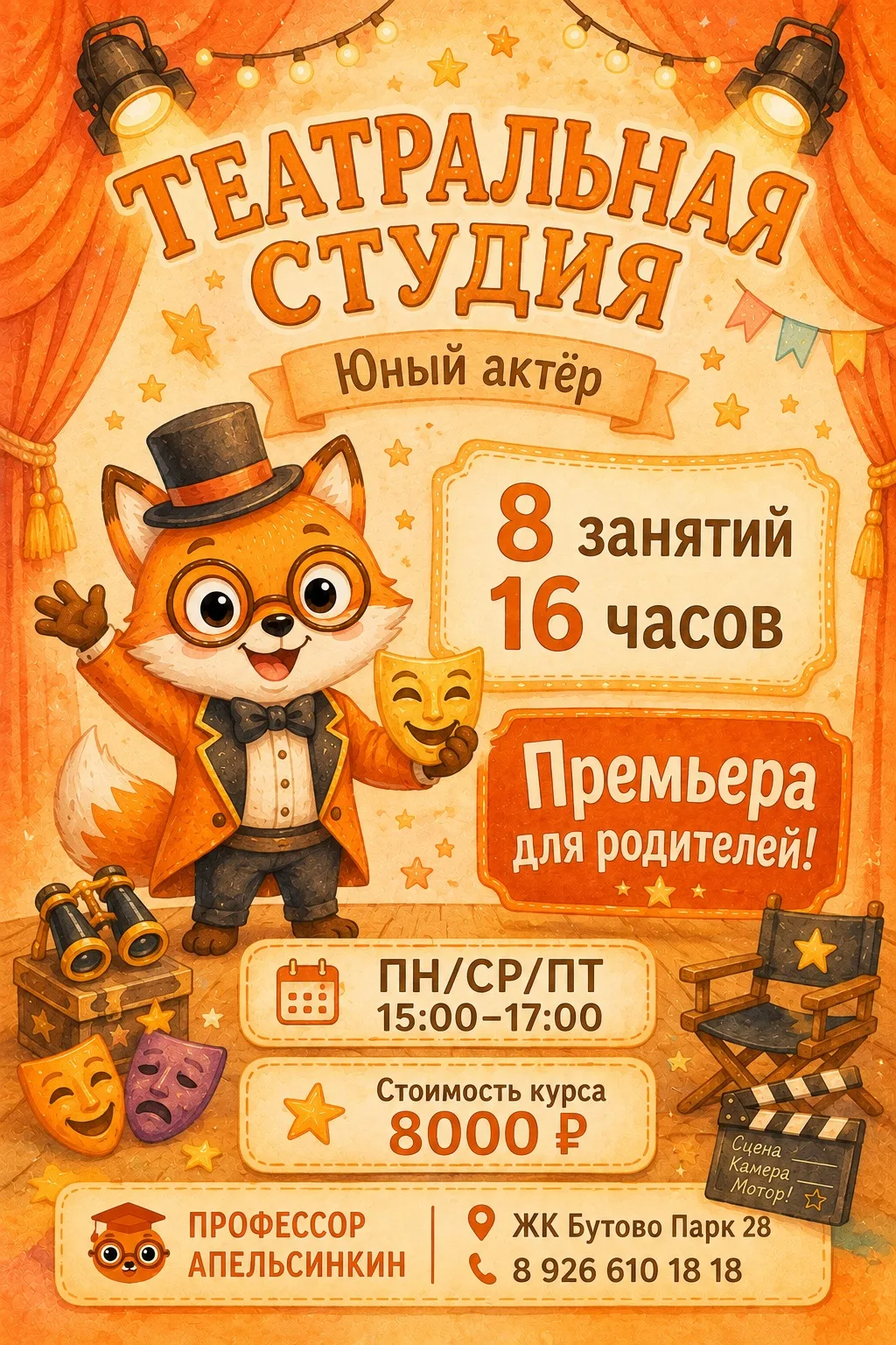 🍊 ТЕАТРАЛЬНАЯ СТУДИЯ «ЮНЫЙ АКТЁР» — СТАРТУЕТ 10 АВГУСТА!
