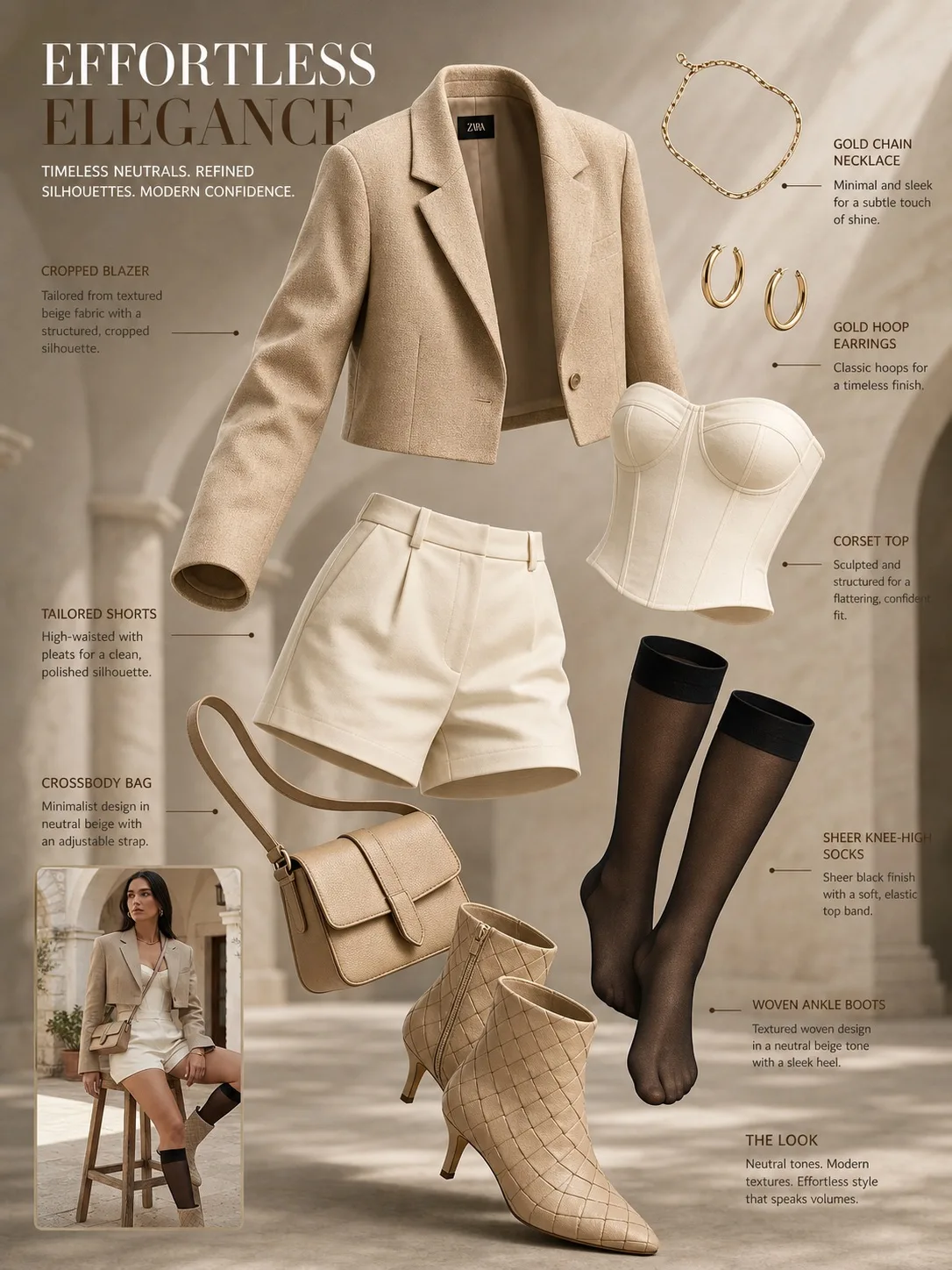 Create an image based on the source outfit. Visually extract and identify all clothing items, shoes,