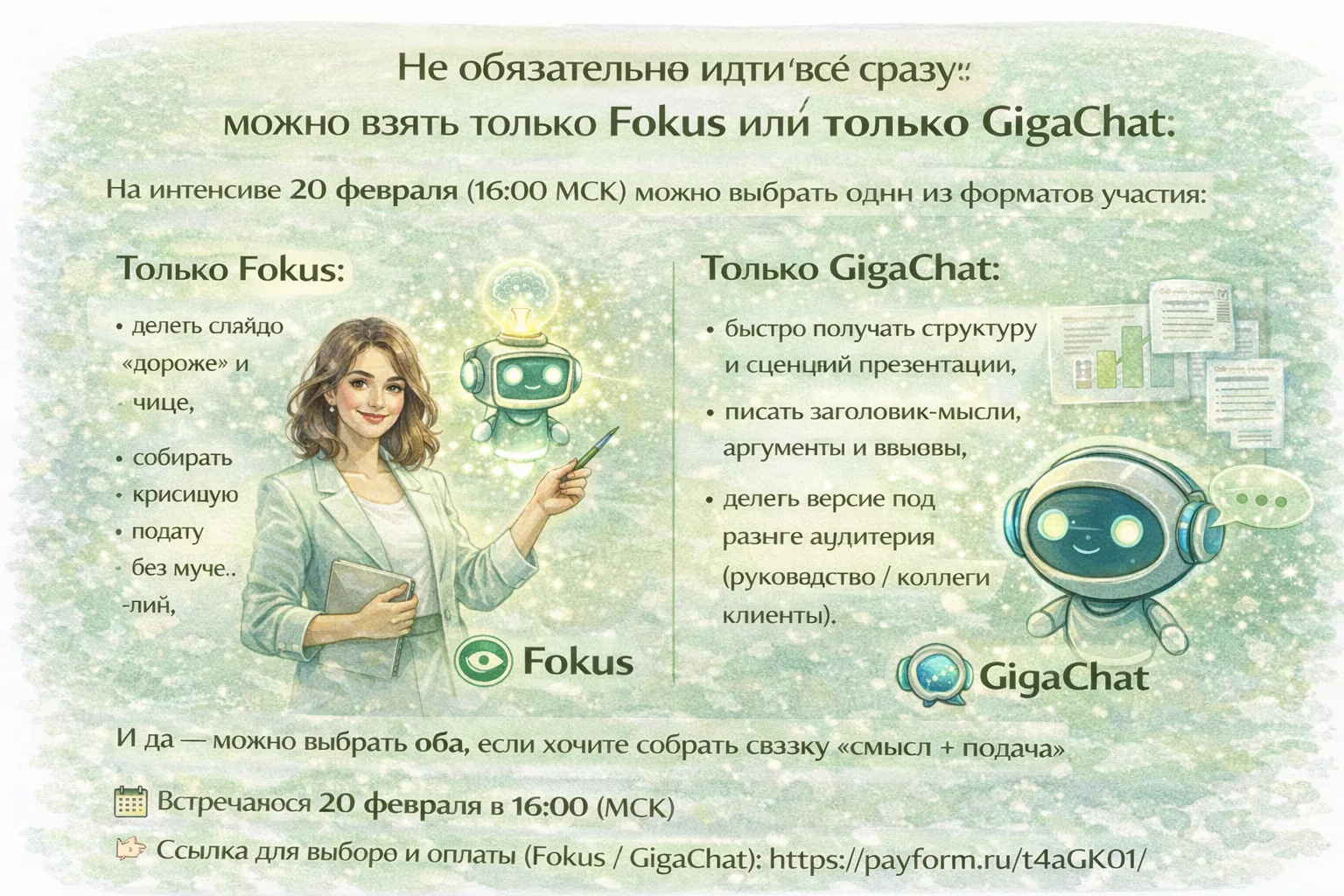 Не обязательно идти “всё сразу”: можно взять только Fokus или только GigaChat.