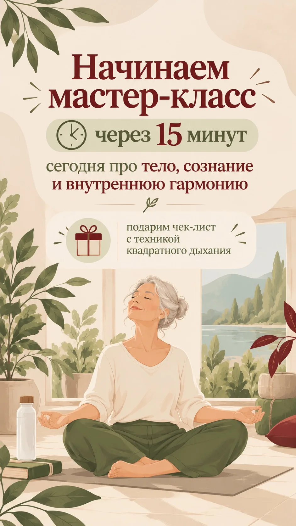 Начинаем мастер-класс через 15 минут - сегодня про тело, сознание и внутреннюю гармонию