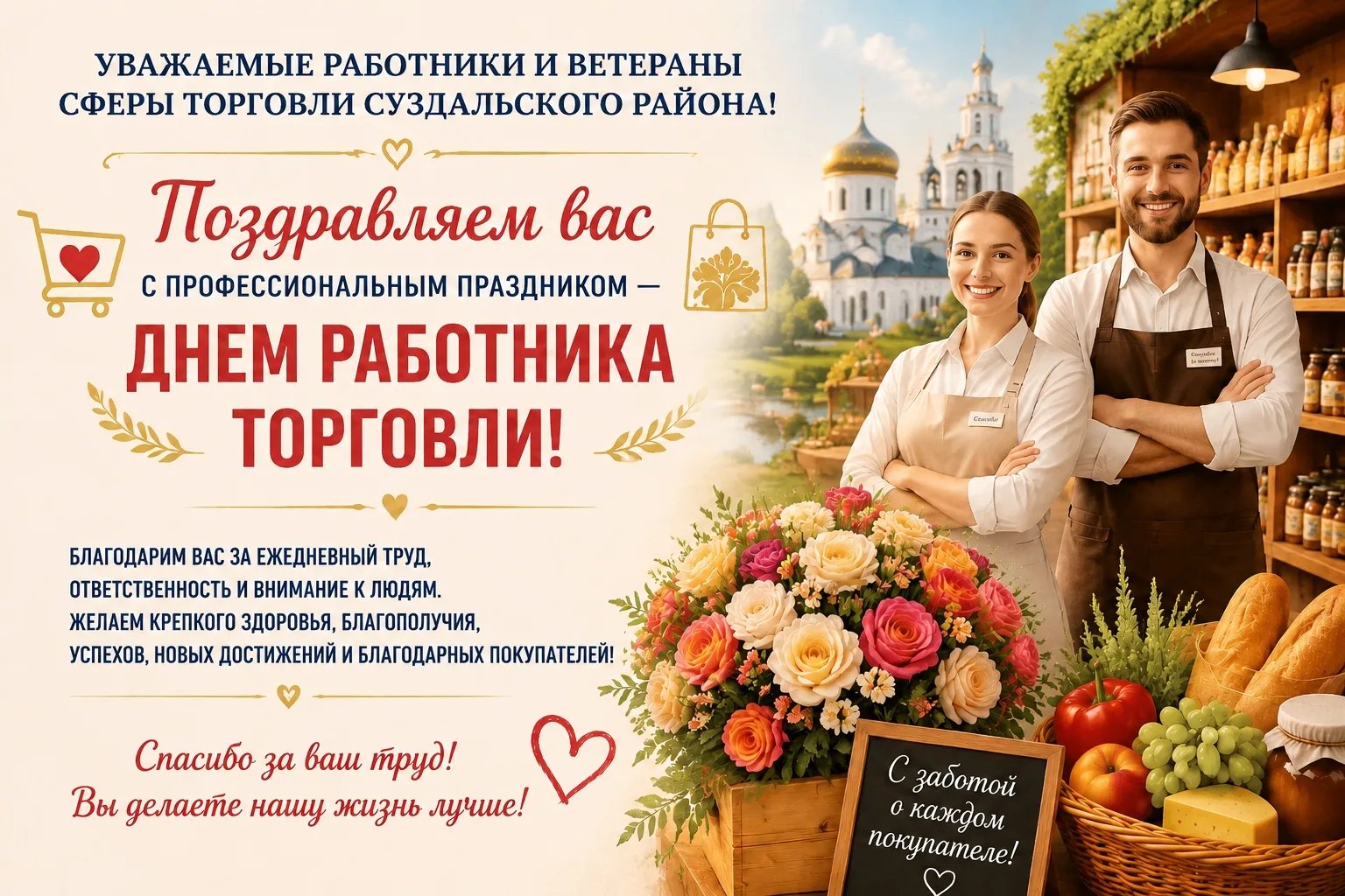 Уважаемые работники и ветераны сферы торговли Суздальского района!

Поздравляем вас с профессиональн