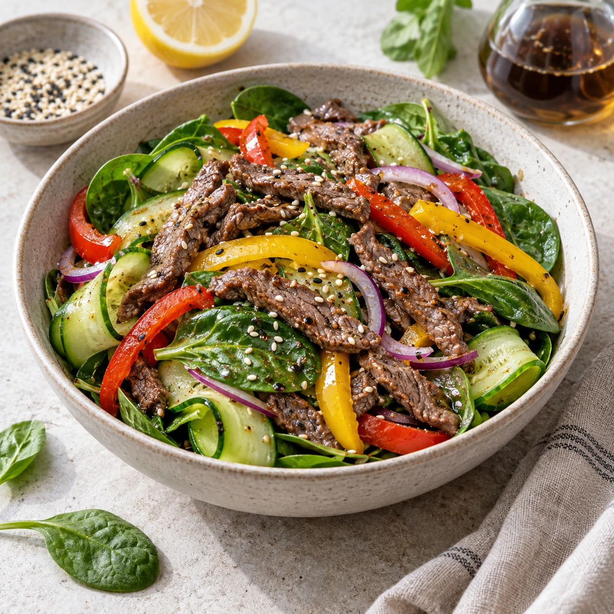 🥩 Тёплый салат с говядиной и сладким перцем