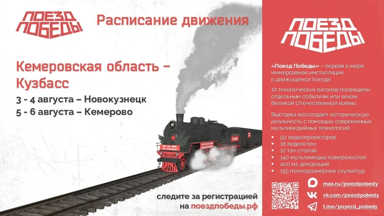 Первая в мире иммерсивная передвижная выставка «Поезд Победы» прибудет в Кемеровскую область 

Жител