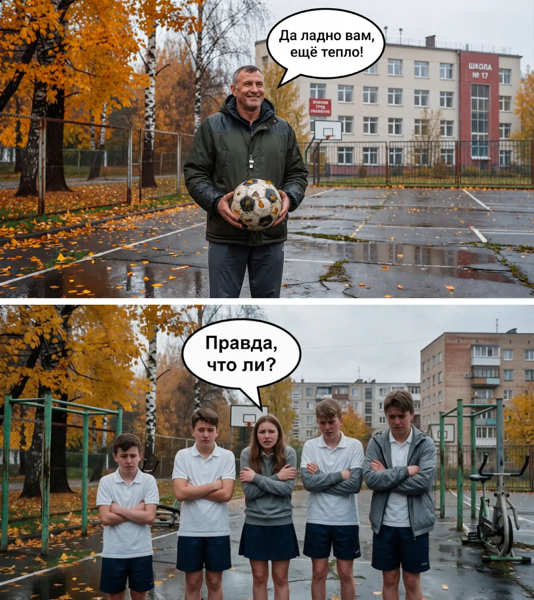 Когда на дворе уже октябрь, а физра всё ещё на улице 😭