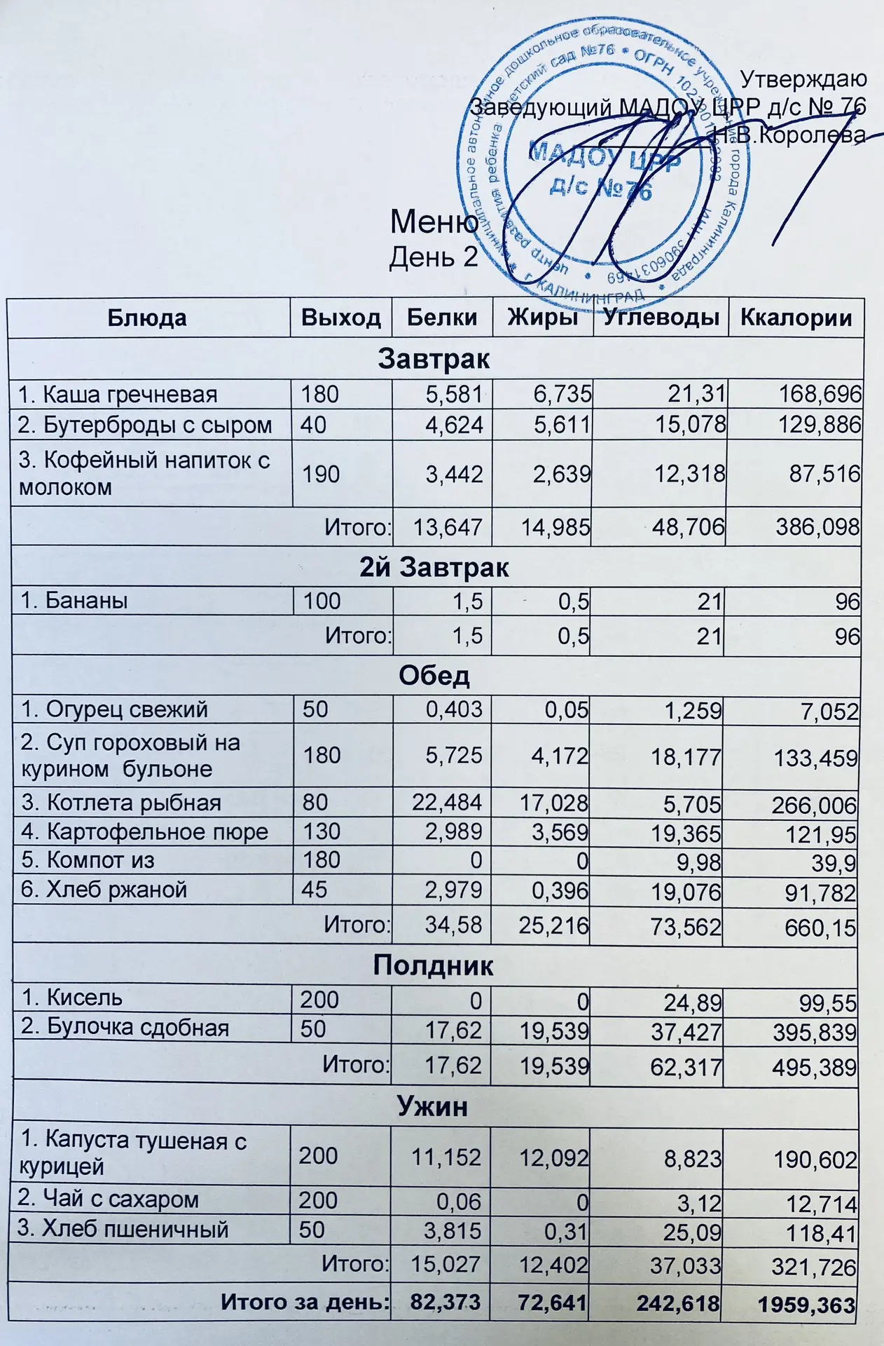 Меню на 16 июня