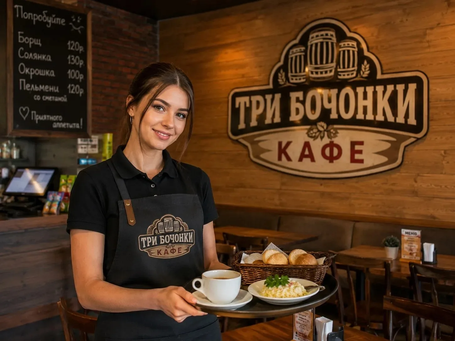 В кафе «Три Бочонка»требуются официанты.