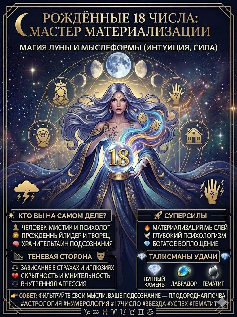 🌙 Мастер Материализации и Лунной Магии: Число 18
