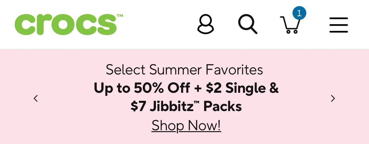 ЛЕТНЯЯ РАСПРОДАЖА на crocs.com ☀️❤️‍🔥
Скидки до -50%

Ссылочка на раздел: https://www.crocs.com/c/s