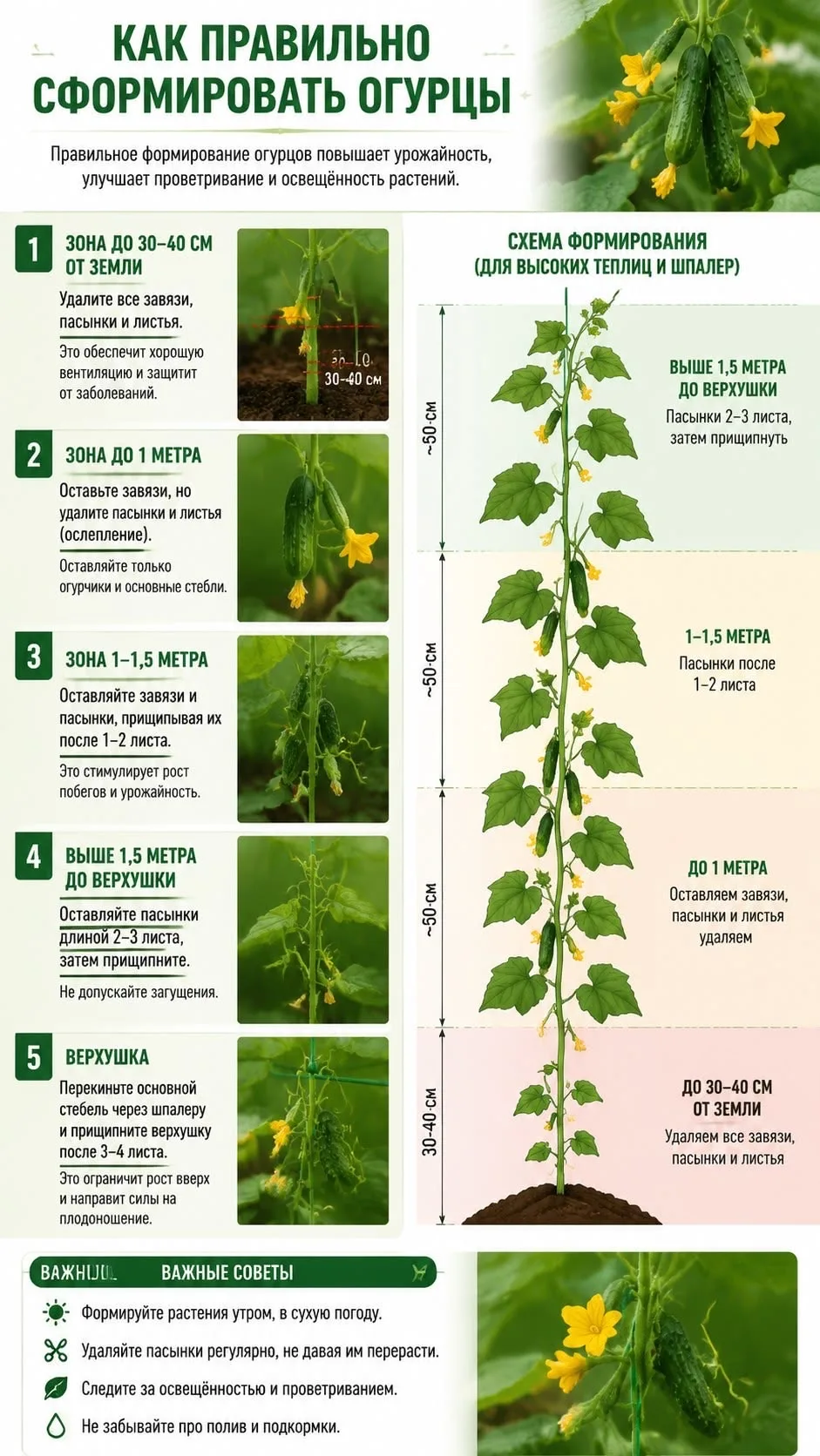 🥒 Схема формирования огурцов в теплице