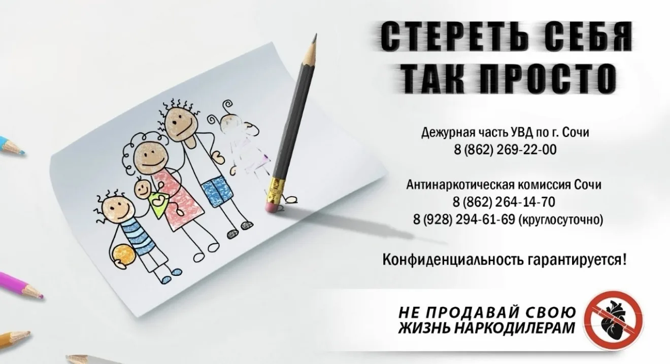 📢 Уважаемые жители и гости Сочи!

Если вам известны факты незаконного оборота наркотиков, места про