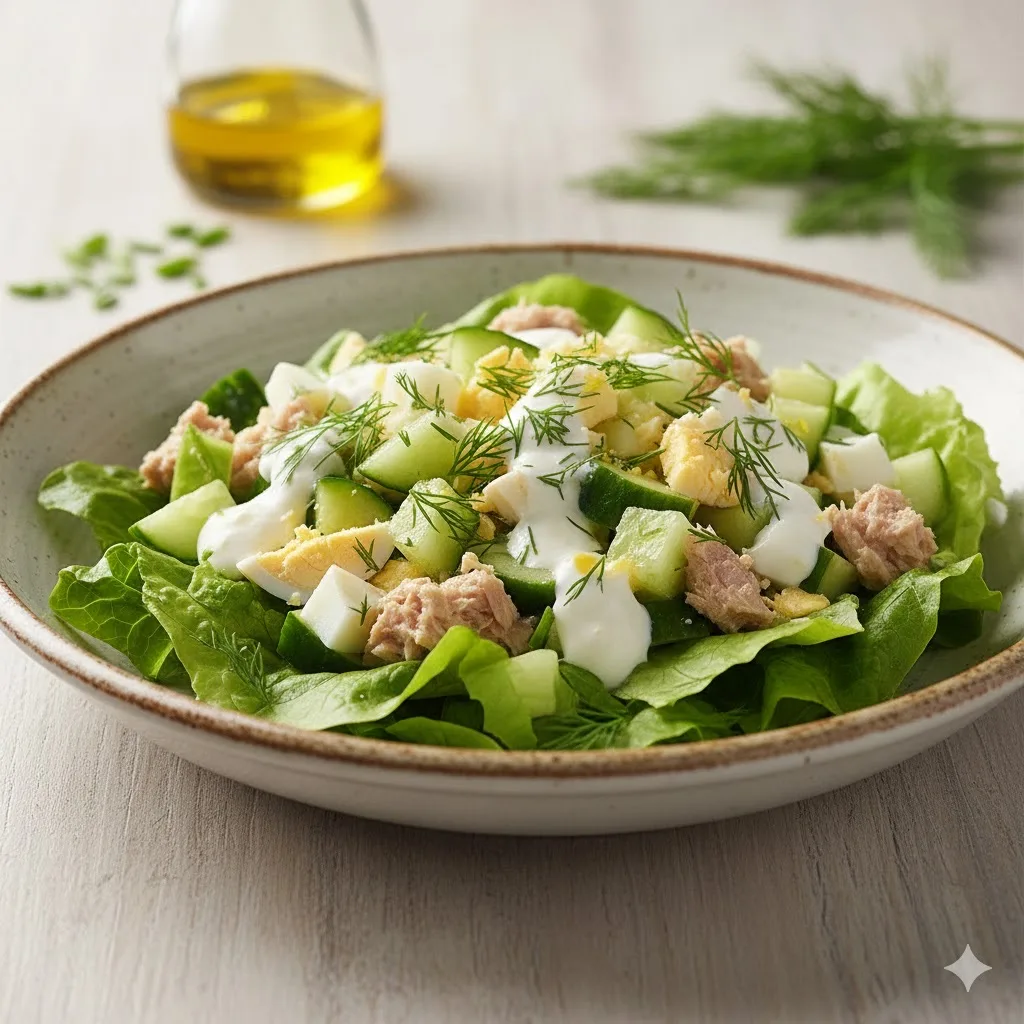 🥗Салат «Изумрудный терем» с огурцом и тунцом🥗
⏱10 минут | 110 ккал(100 г)

🛒Что нужно:
🐟Тунец ко