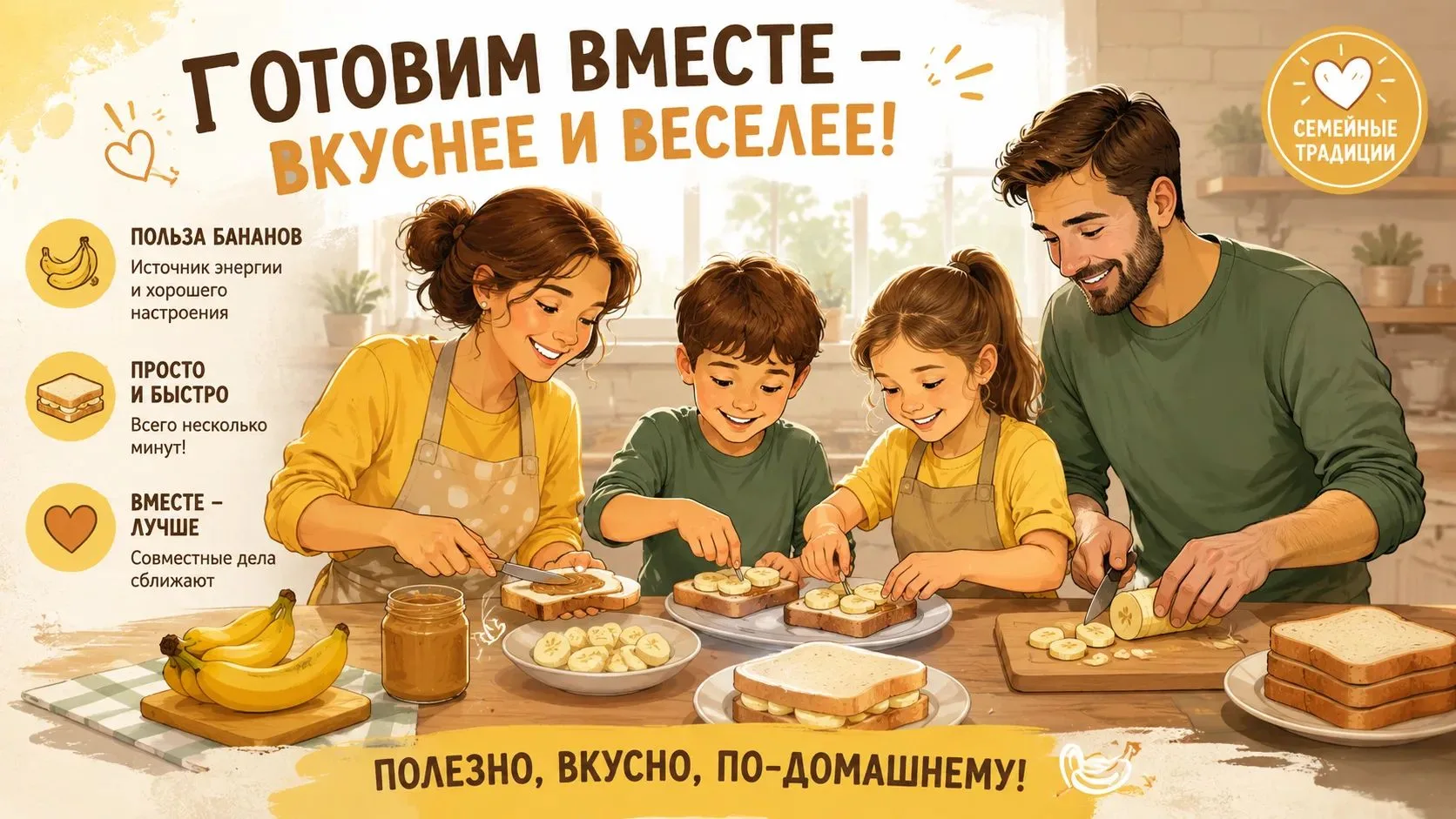 Предлагаем вам приготовить «Веселые банановые сэндвичи». Это полезно, просто и очень нр...