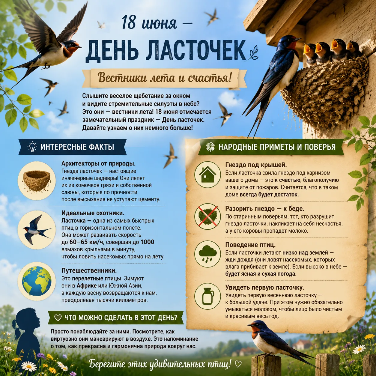 ‎Вчера, 18 июня был день ласточек!
‎
‎В народном календаре этот день посвящен одним из самых любимых