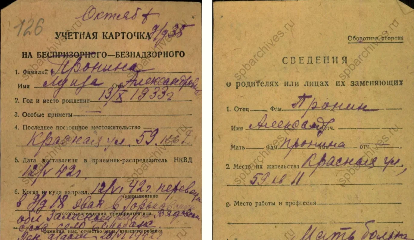 Я нашла ее карточку в архиве.