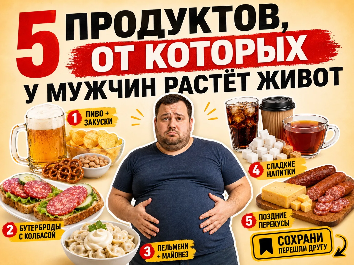 5 продуктов, от которых у мужчин растёт живот — и дело не только в пиве