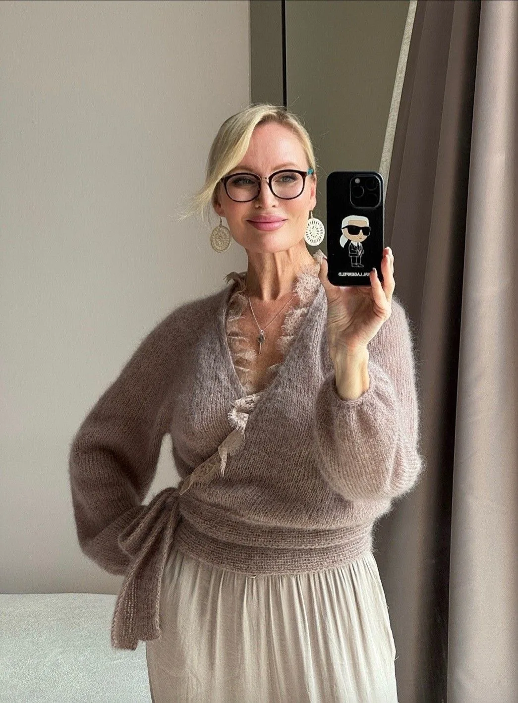 Вязаное полотно сток Stella McCartney, шерсть с мохером в цвете тауп, пудра и пыльная р...