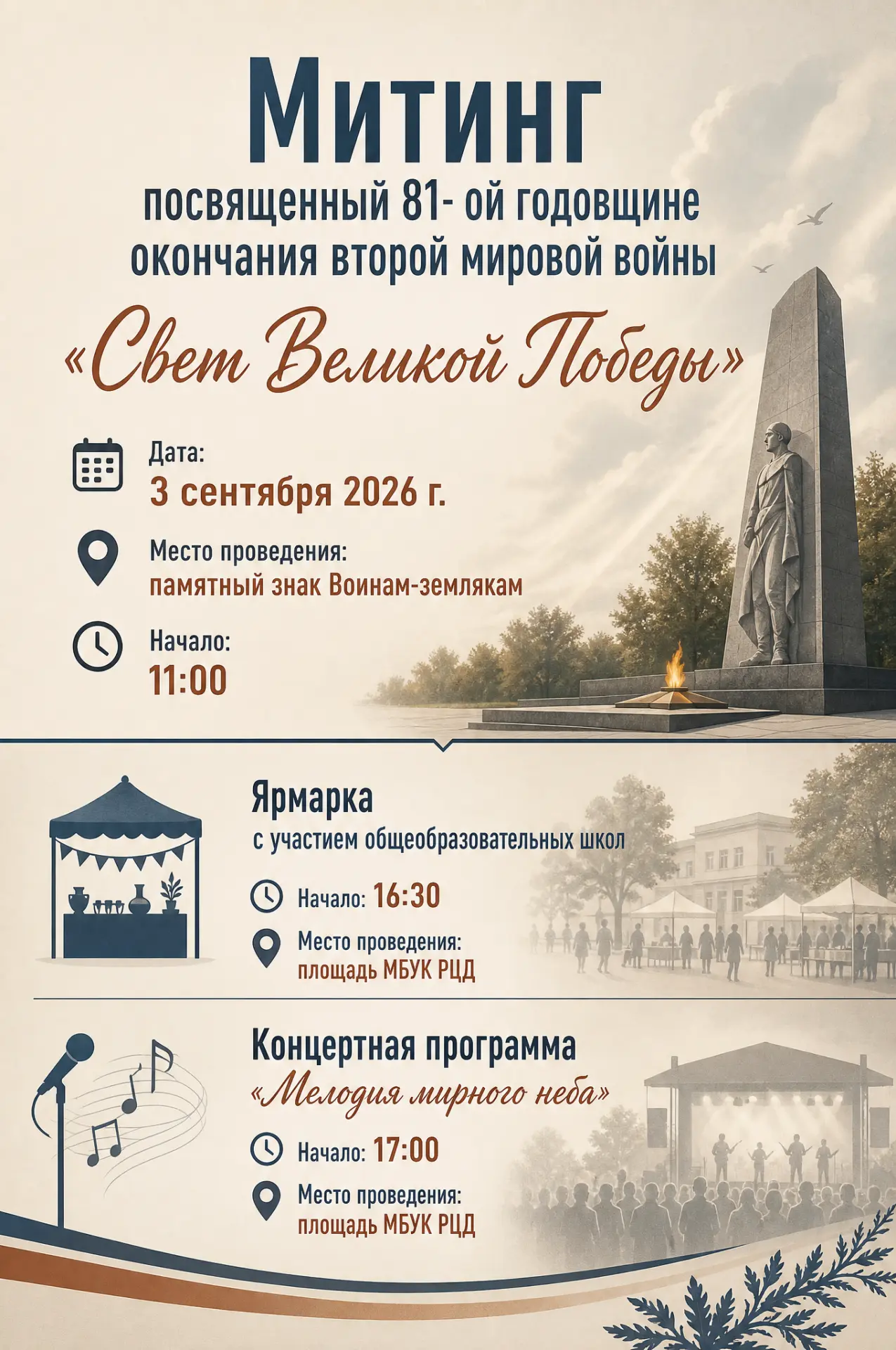 🕯️ 3 сентября мы ждём жителей и гостей посёлка на памятный митинг, праздничную  ярмарк...