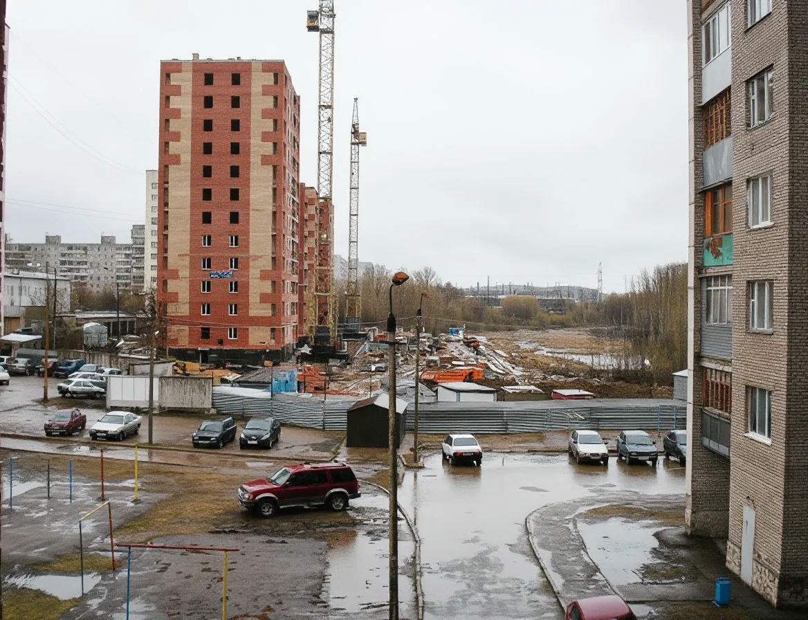 2005 год, строительство дома по ул. Ферина, 13\1. Справа от дома построено нынешний ЖК ...