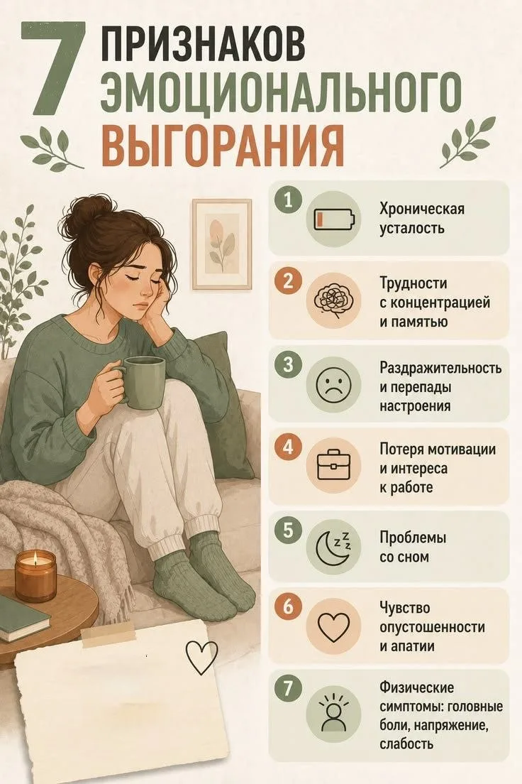 7 признаков эмоционального выгорания.