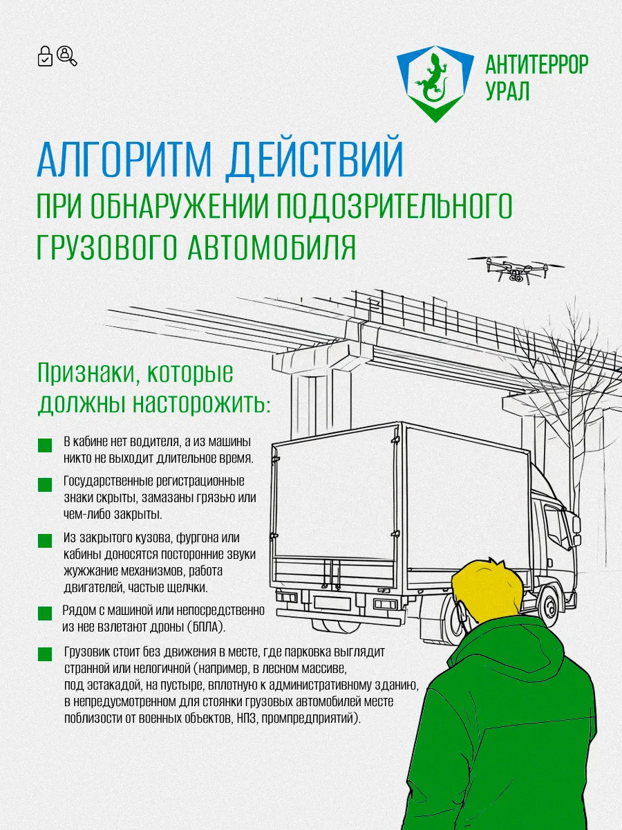🚛 Алгоритм действий при обнаружении подозрительного грузовика.
 
🔶 Противник всё чаще использует г