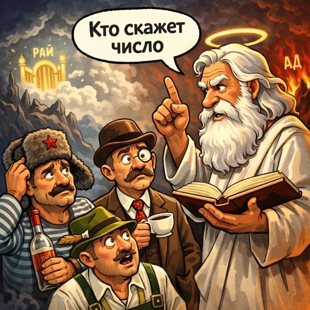 В чистилище оказываются трое: русский, англичанин и немец. Бог говорит им: