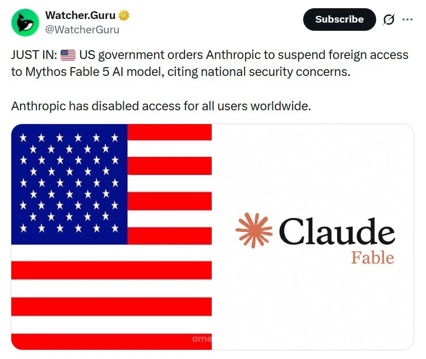 Власти США потребовали немедленно отключить  доступ к новейшим ИИ-моделям Fable 5 и Mythos 5, сослав