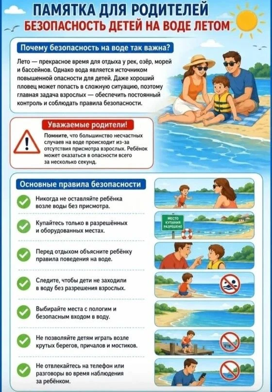 Уважаемые родители!
В связи с наступлением жаркой погоды, в целях недопущения гибели детей на водоём