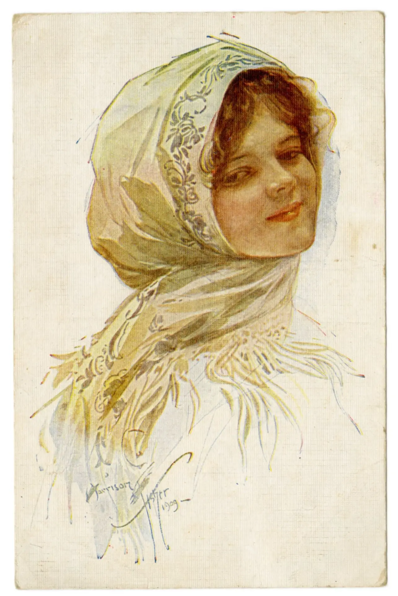 Портрет девушки. Открытка, 1920-1930 гг. Из собрания музея-заповедника "Куликово поле"