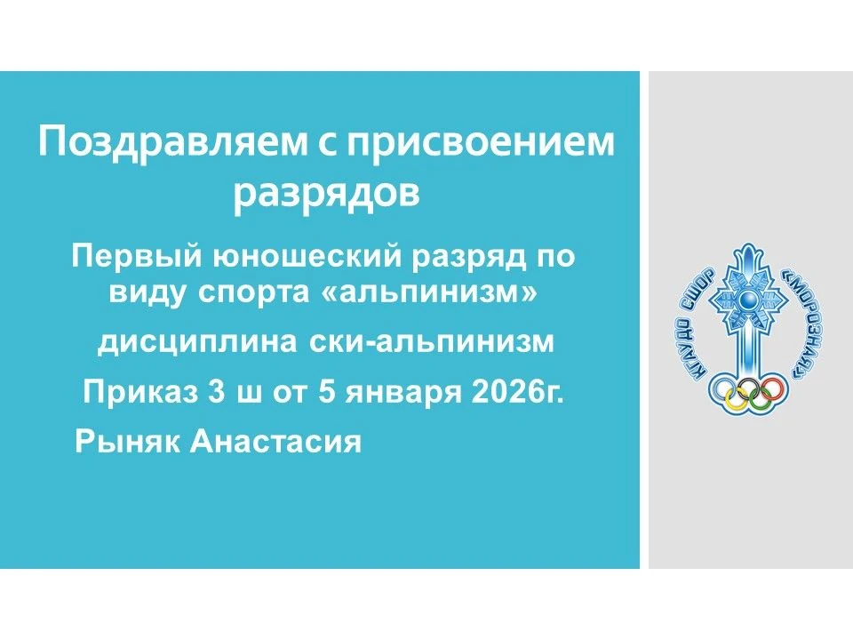 Поздравляем с присвоением спортивного разряда!
 
Желаем дальнейших побед, трудолюбия, уверенности в 