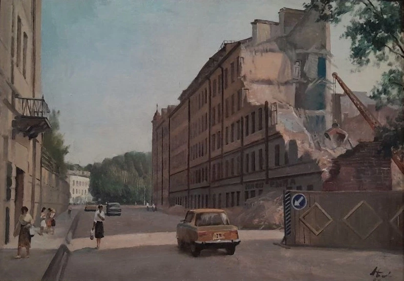 1988 год. Улица Розенштейна, снос домов 35 и 37. Автор картины - Альберт Беляевский.