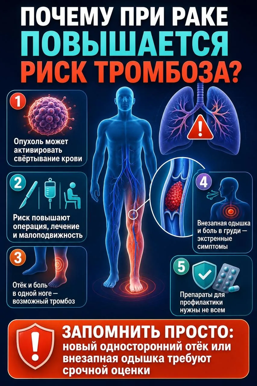 🩸 ПОЧЕМУ ПРИ РАКЕ ПОВЫШАЕТСЯ РИСК ТРОМБОЗА?