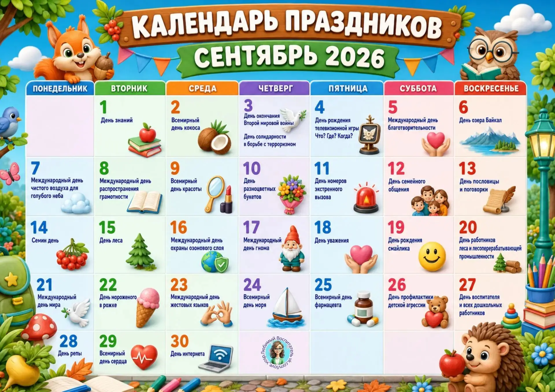 📅Календарь праздников на сентябрь