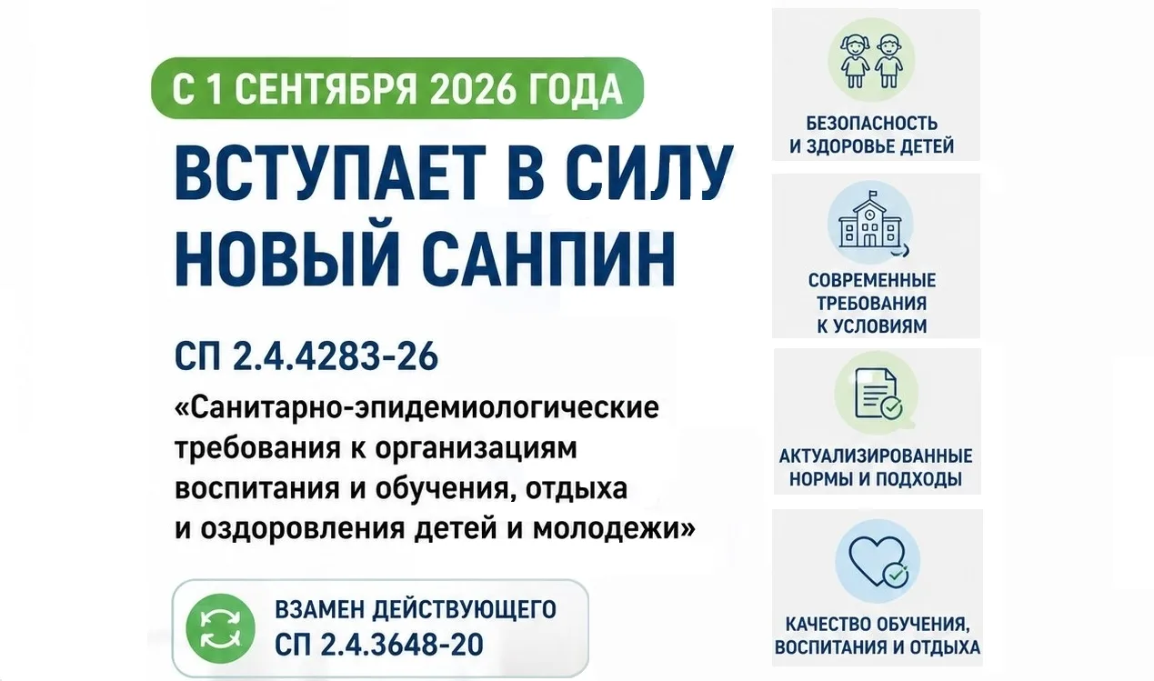 С 1 сентября 2026 года вступают в силу новые санитарные правила СП 2.4.2.4283-26 «Санитарно-эпидемио