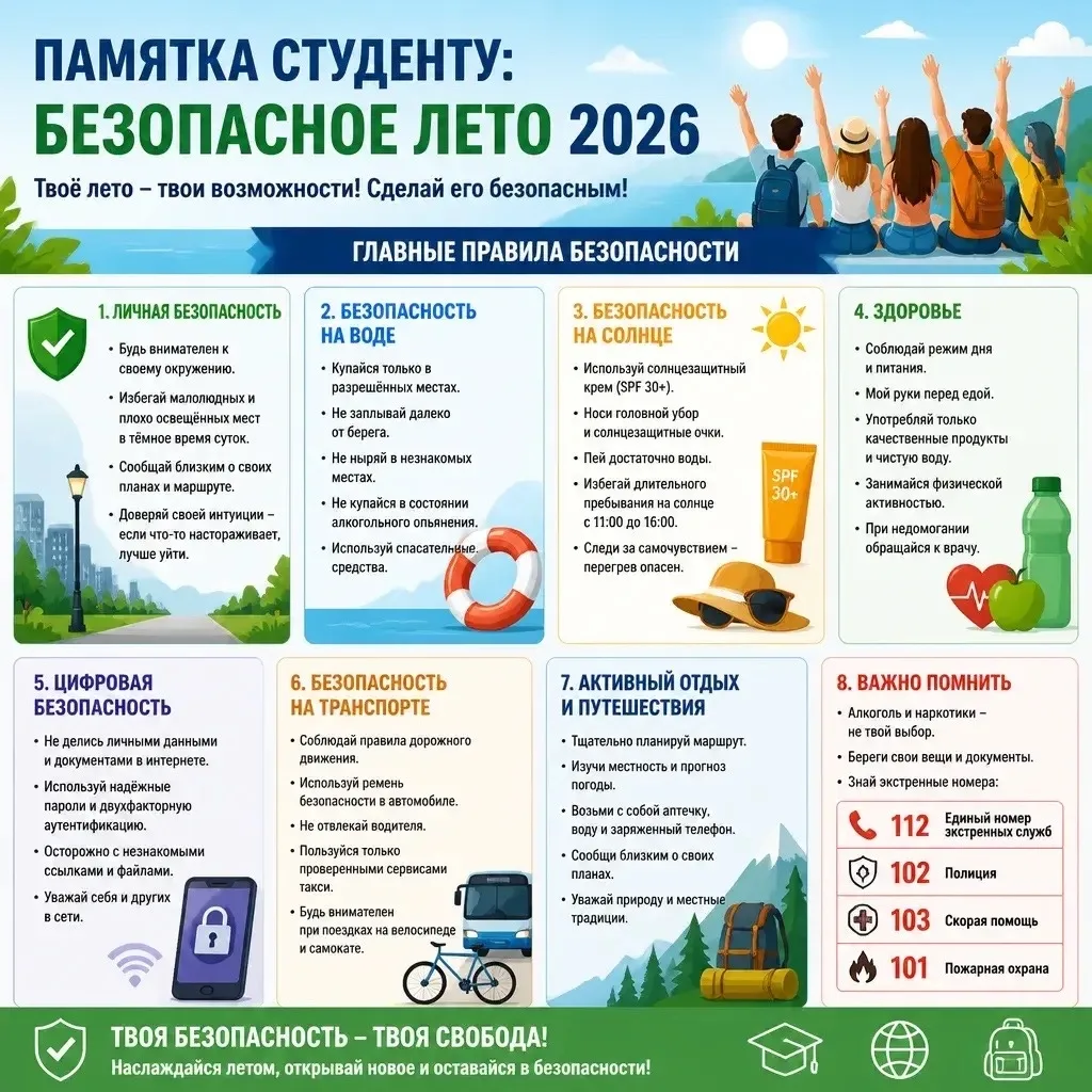 Мы - за безопасное лето! ☀️

Проведите это лето интересно! Но не забывайте о главных правилах!

Хоро