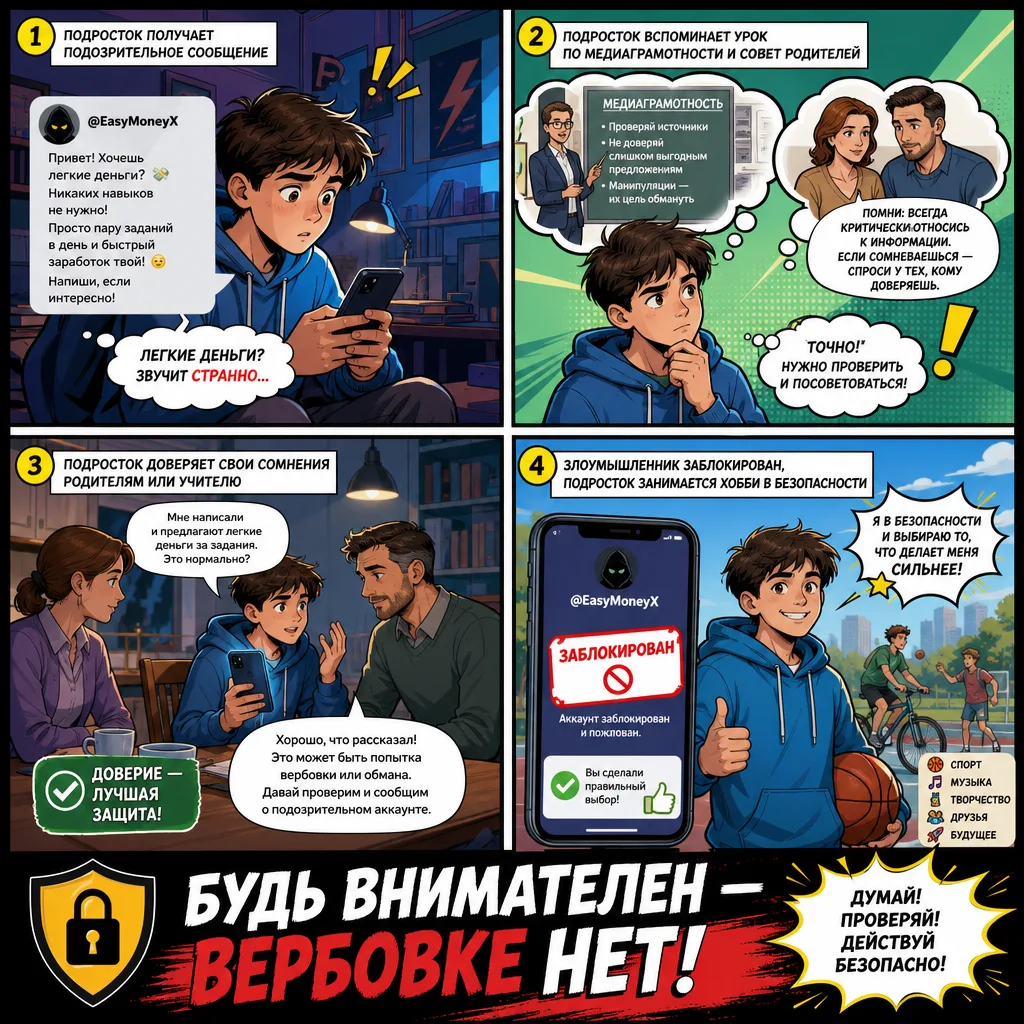«Будь внимателен- ВЕРБОВКЕ НЕТ!»
1. Со стороны семьи:

открыто обсуждайте с подростком риски интерне
