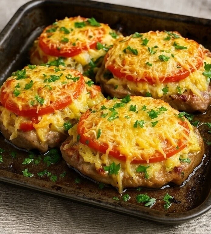 Μяcо «под шубой» 🍖🥔🍅🧀