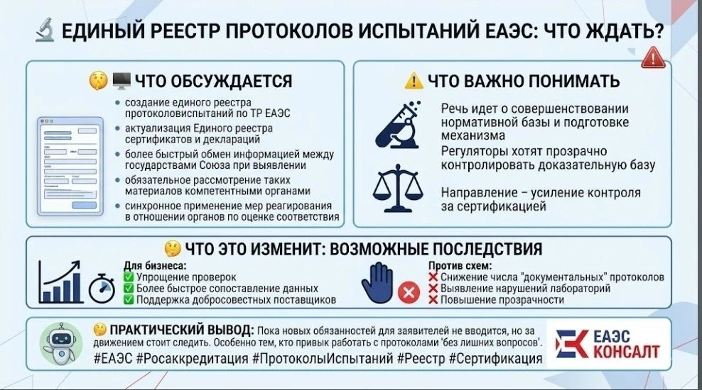 🔬 В ЕАЭС ХОТЯТ ЗАПУСТИТЬ ЕДИНЫЙ РЕЕСТР ПРОТОКОЛОВ ИСПЫТАНИЙ