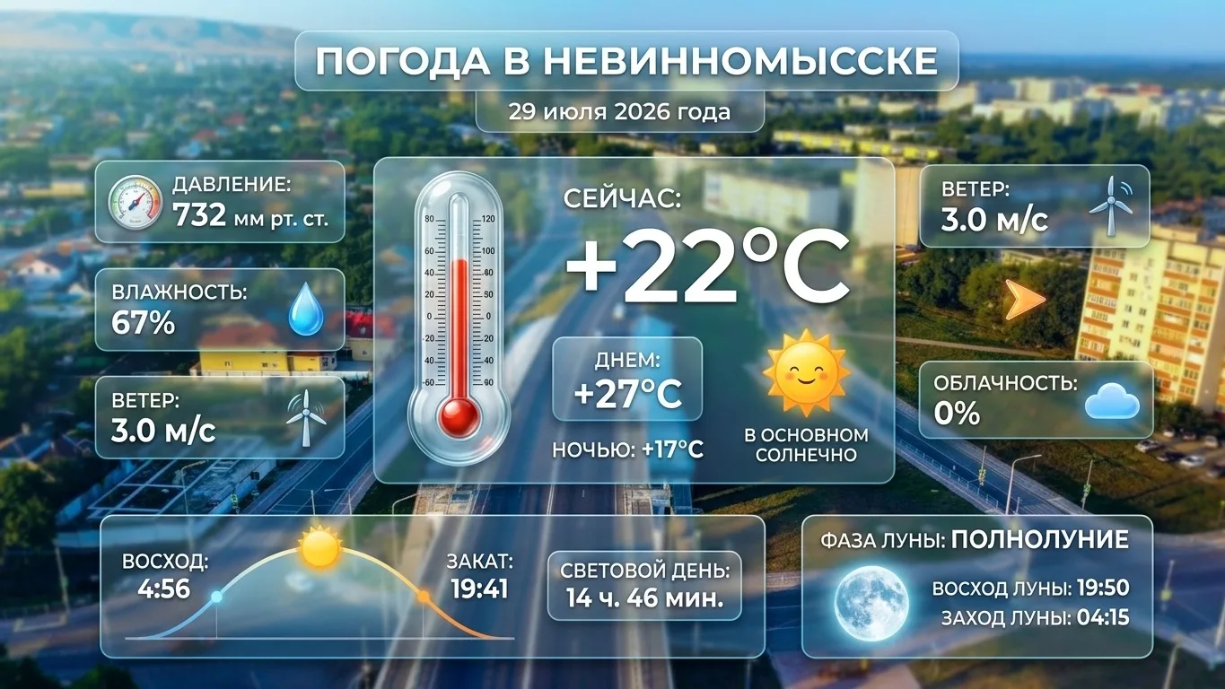 Погода в Невинномысске на 29 июля ☀️