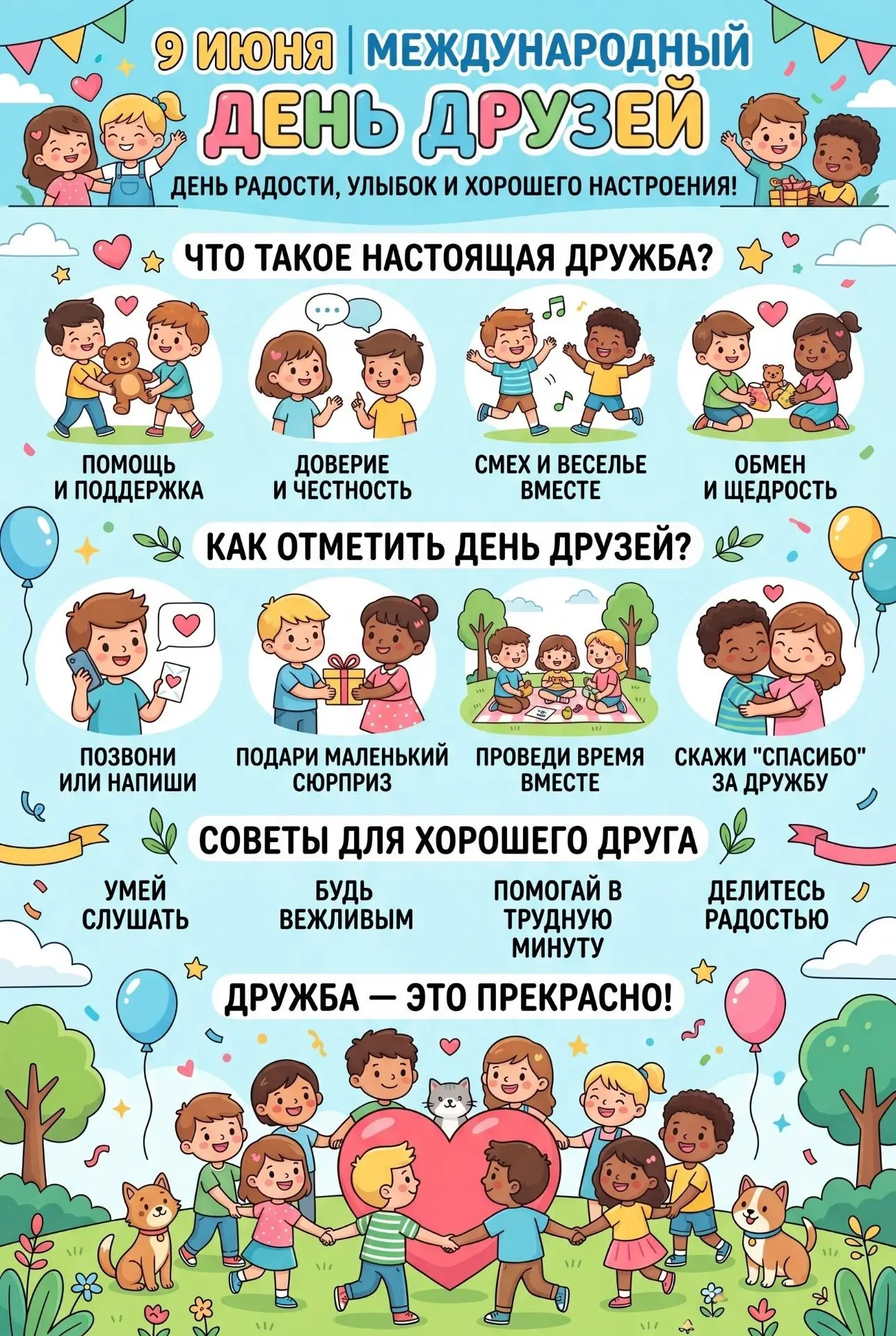 9 июня - Международный день друзей Особенный день, чтобы напомнить детям (и себе), дружить - это нас