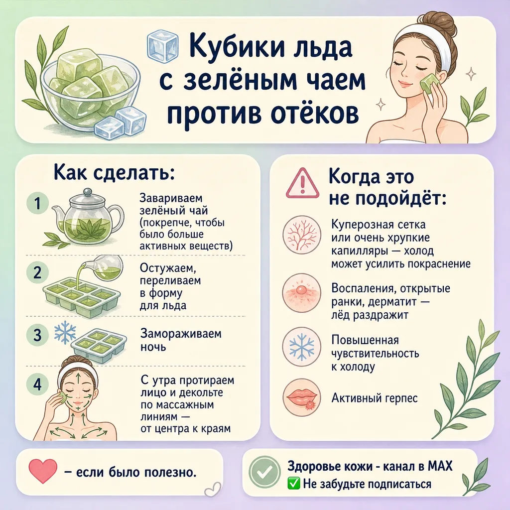 🧊 Кубики льда с зелёным чаем против отёков