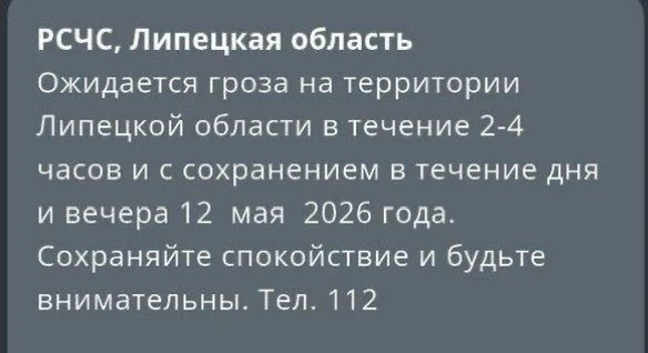 Липецкую область снова накрывает гроза  В регионе объявили штормовое предупреждение. По прогнозам, г