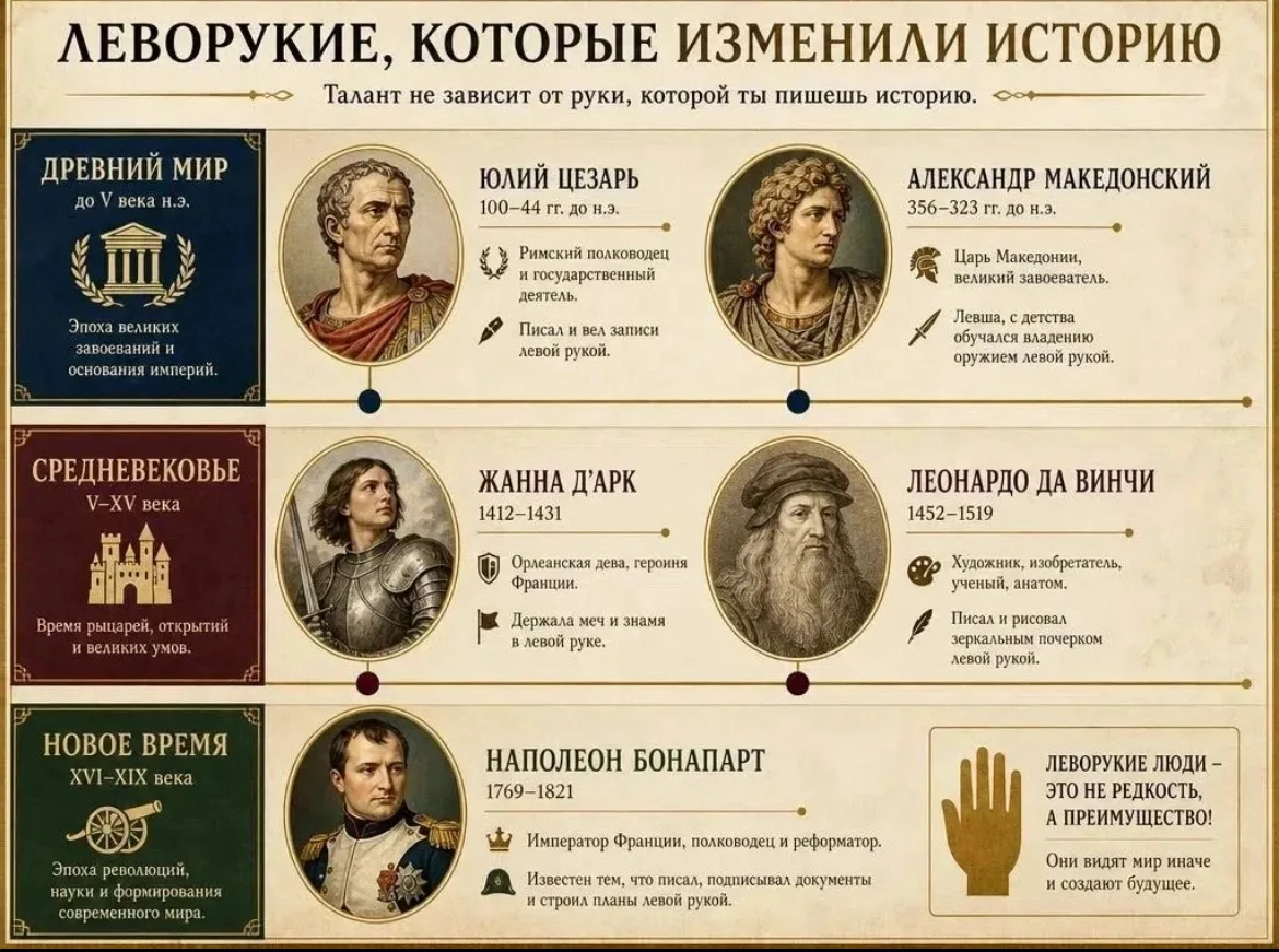 Быть левшой — это не недостаток, а одна из особенностей человека. Среди левшей есть тал...