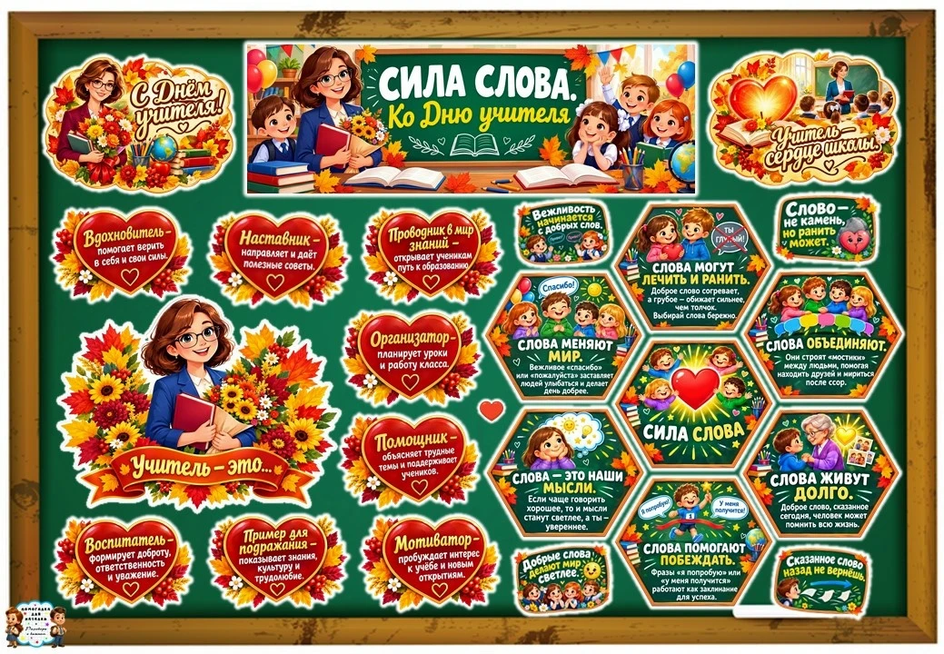 Оформление доски "Сила слова. Ко Дню учителя"