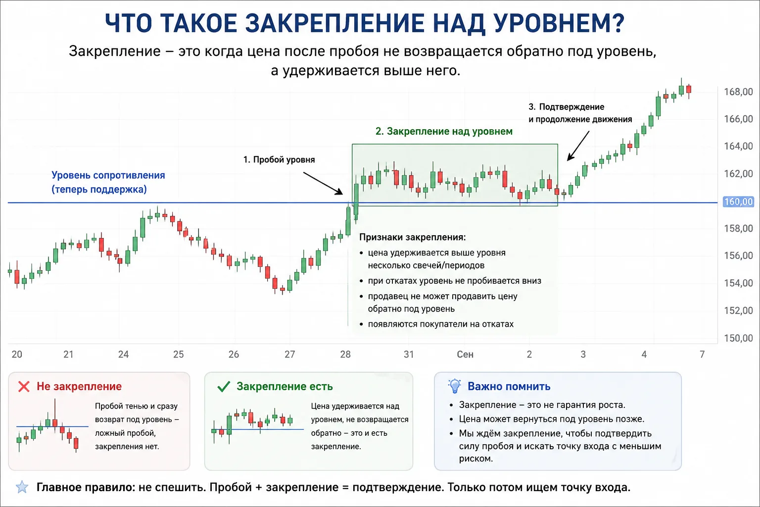 Что значит «цена закрепилась над уровнем»?