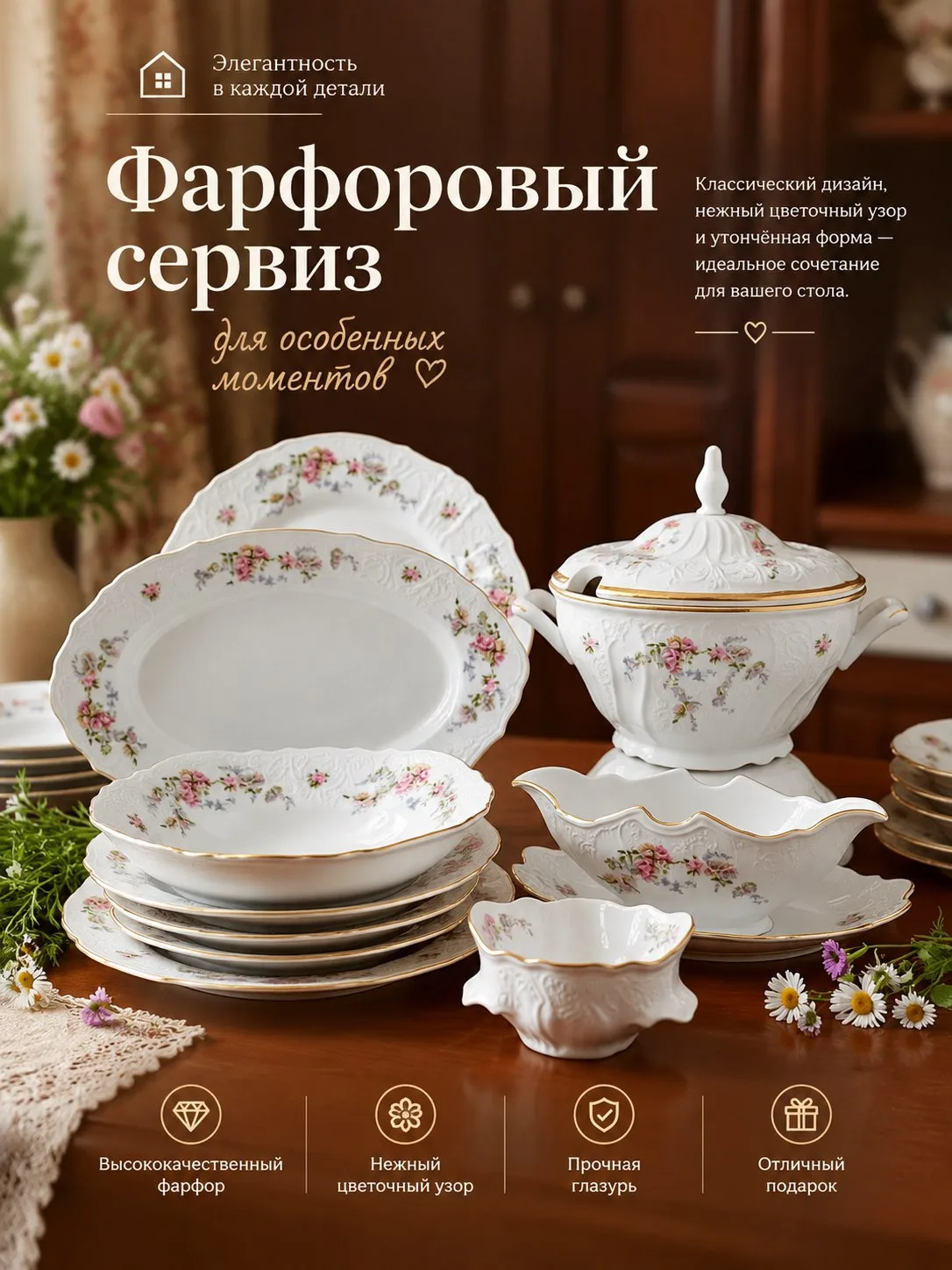 Воплощение классической элегантности на Вашем столе 💙
