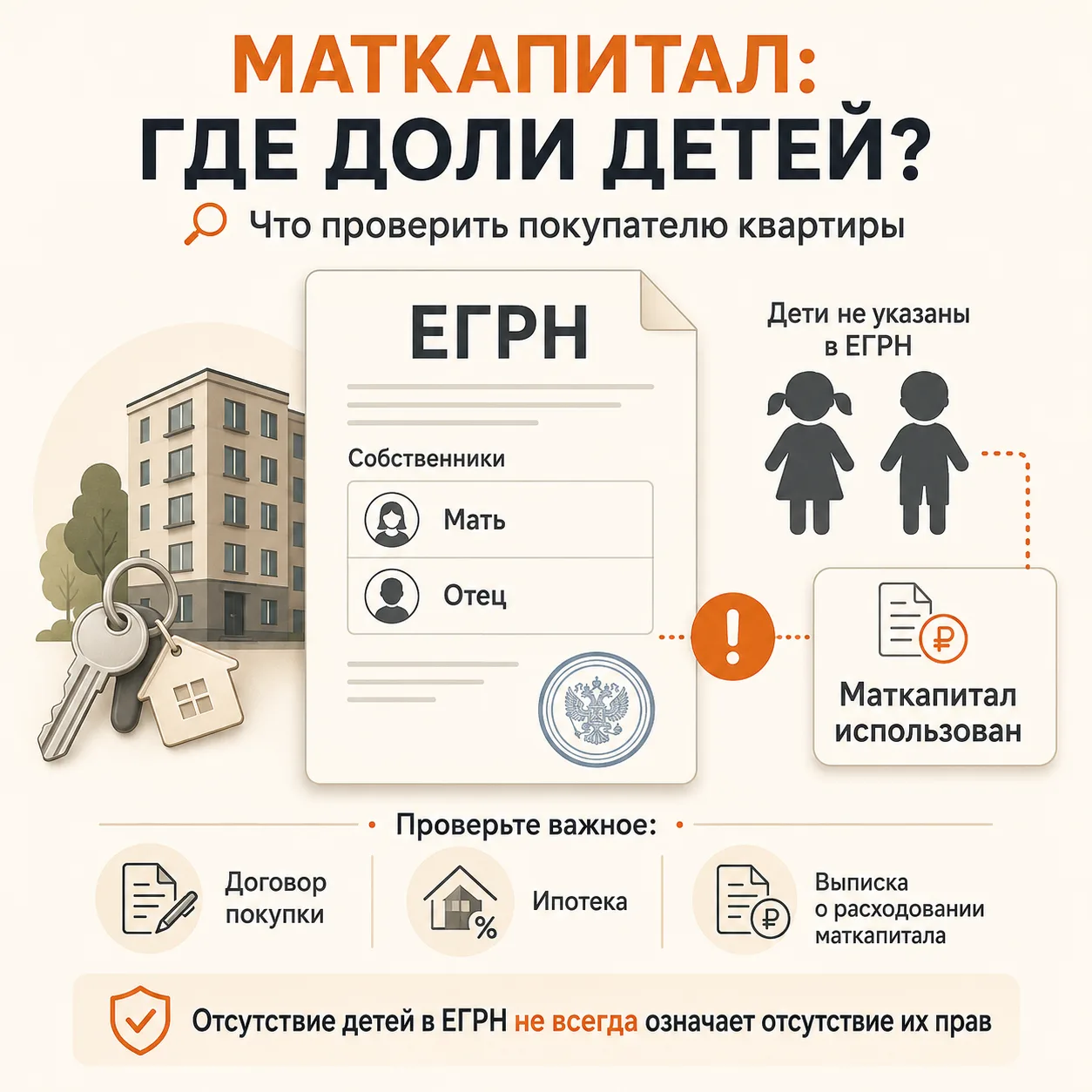 Маткапитал: почему отсутствие детских долей опасно для покупателя
