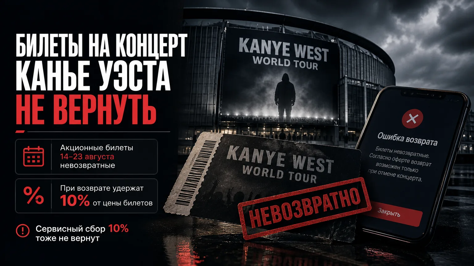🎫 Покупатели не могут вернуть билеты на концерт Канье Уэста Сайт продажи выдаёт… — публикация канала «Точка роста»