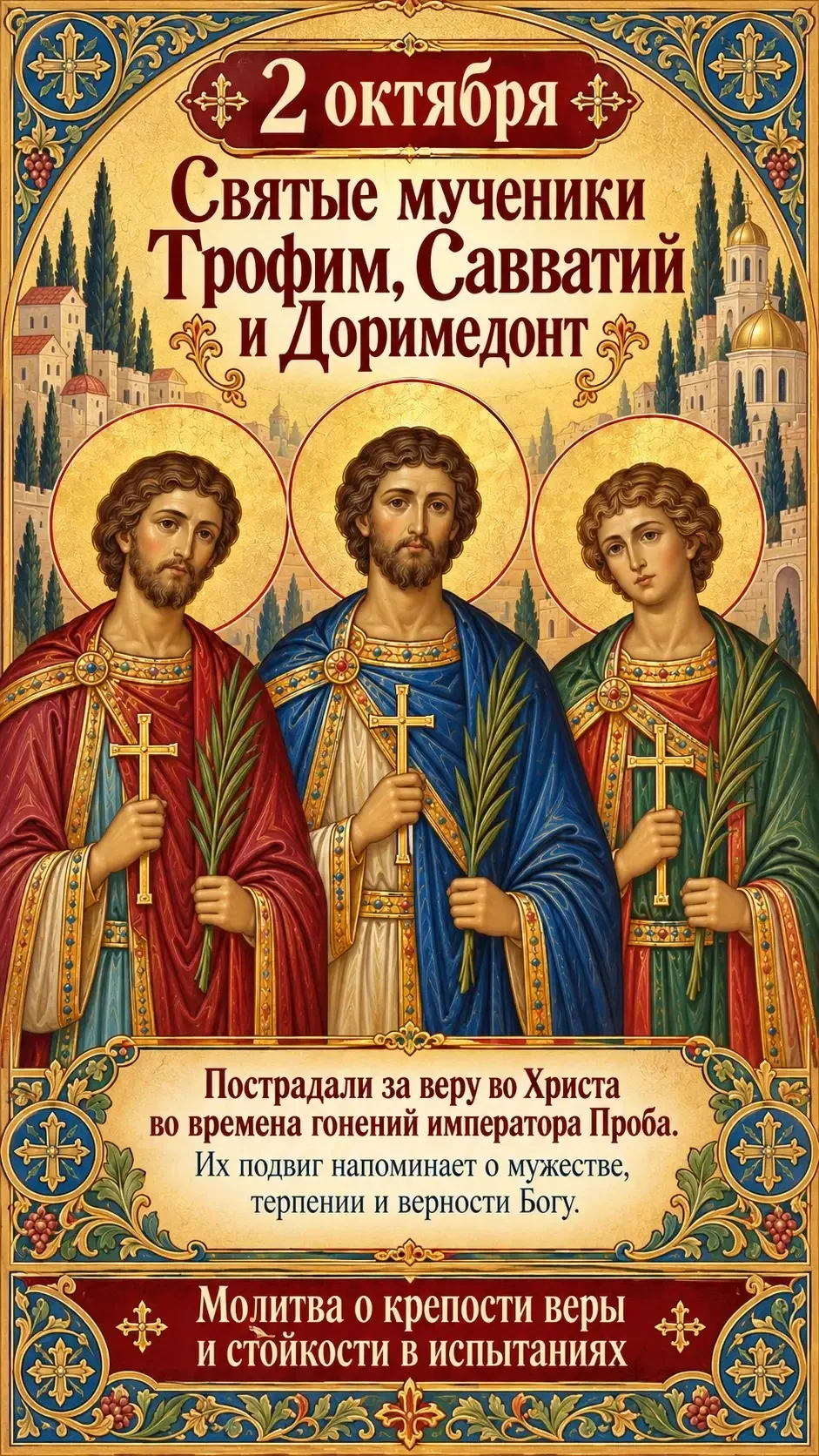 🙏 Молитва святым мученикам Трофиму, Савватию и Доримедонту